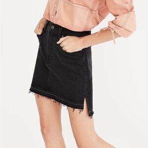 Madewell Black Frayed Hem Denim Mini Skirt